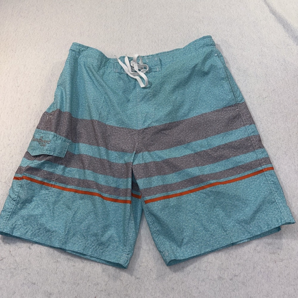 Rainforest Cafe Mens Large  Swim Trunks Turquoise Gray Cargo Board Shorts Disney